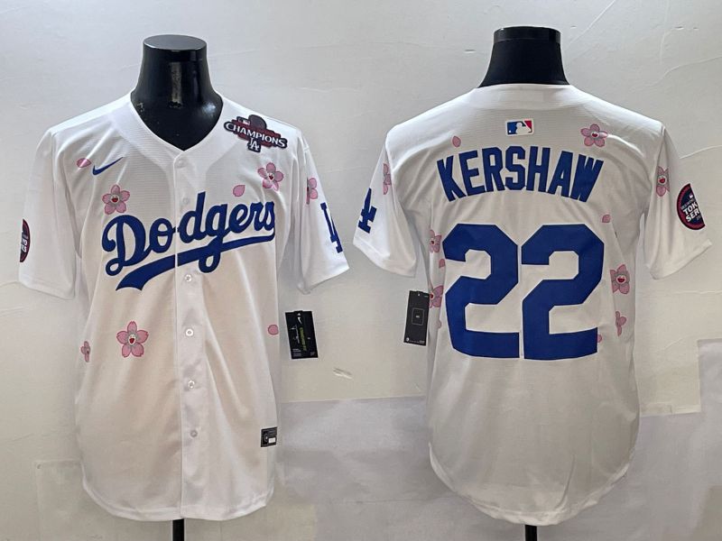 Men Los Angeles Dodgers 22 Kershaw White Sakura Edition 2025 Nike MLB Jersey style 5